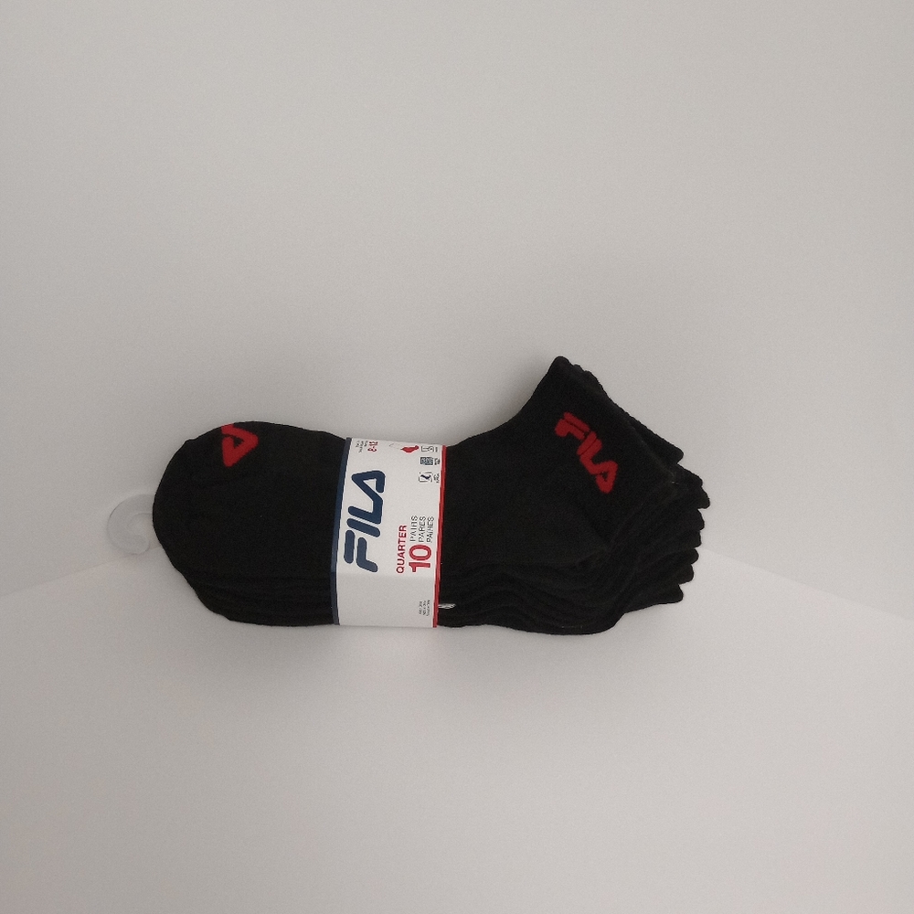 FILA Quarter Black Men Socks 10 Pair (8-12)